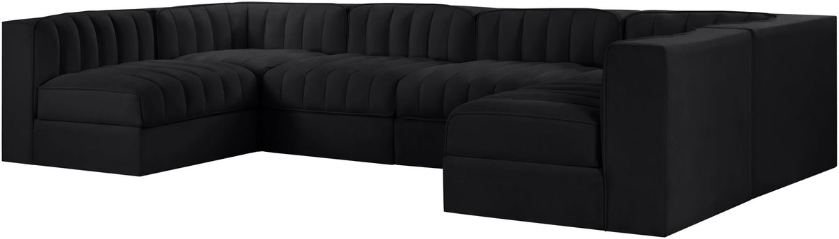 Rummi - Armless Velvet Performance Fabric Upholstered 6 Piece Modular Sectional