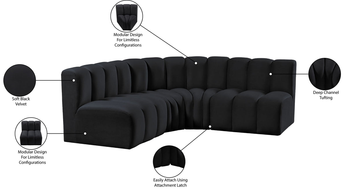 Arc - Velvet 4 Piece Corner Modular Sofa