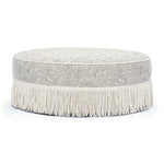 Tassy - Floral Tasseled Round Ottoman - Neutral