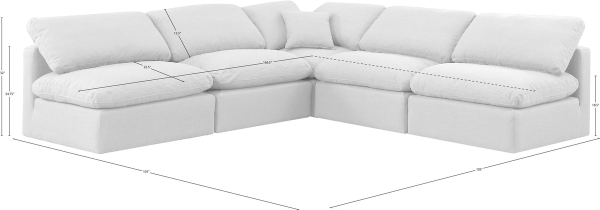 Indulge - Linen 5 Piece Modular Corner Armless Sectional - White