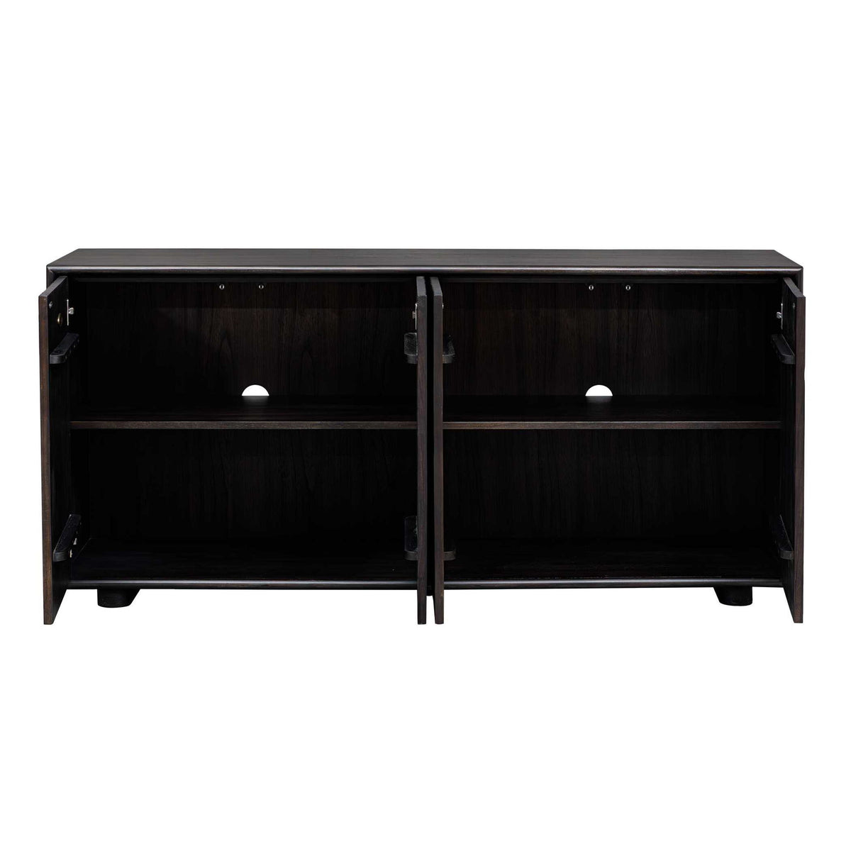 Stevenson - Chiseled 4 Door Cabinet - Black / Brown / Woodtone