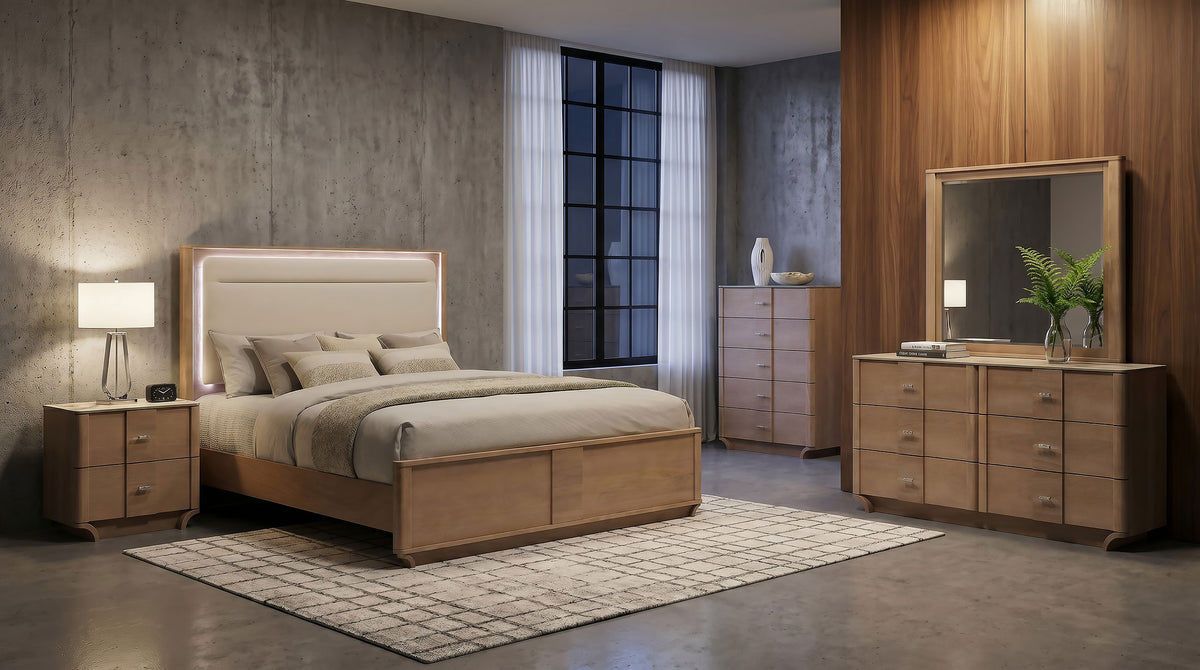 Leanne 6-drawer Sinter Stone Top Dresser and Mirror Light Oak