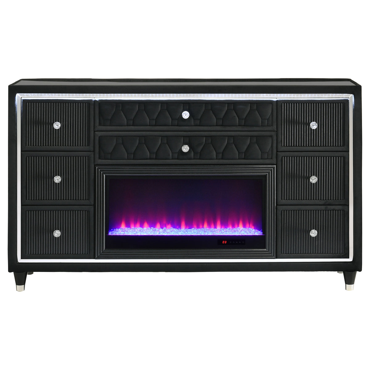 Lorient 8-drawer LED Bedroom Flame Box Dresser Black