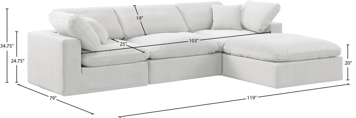 Comfy - 4 Piece Velvet Modular Sectional With Chaise - White
