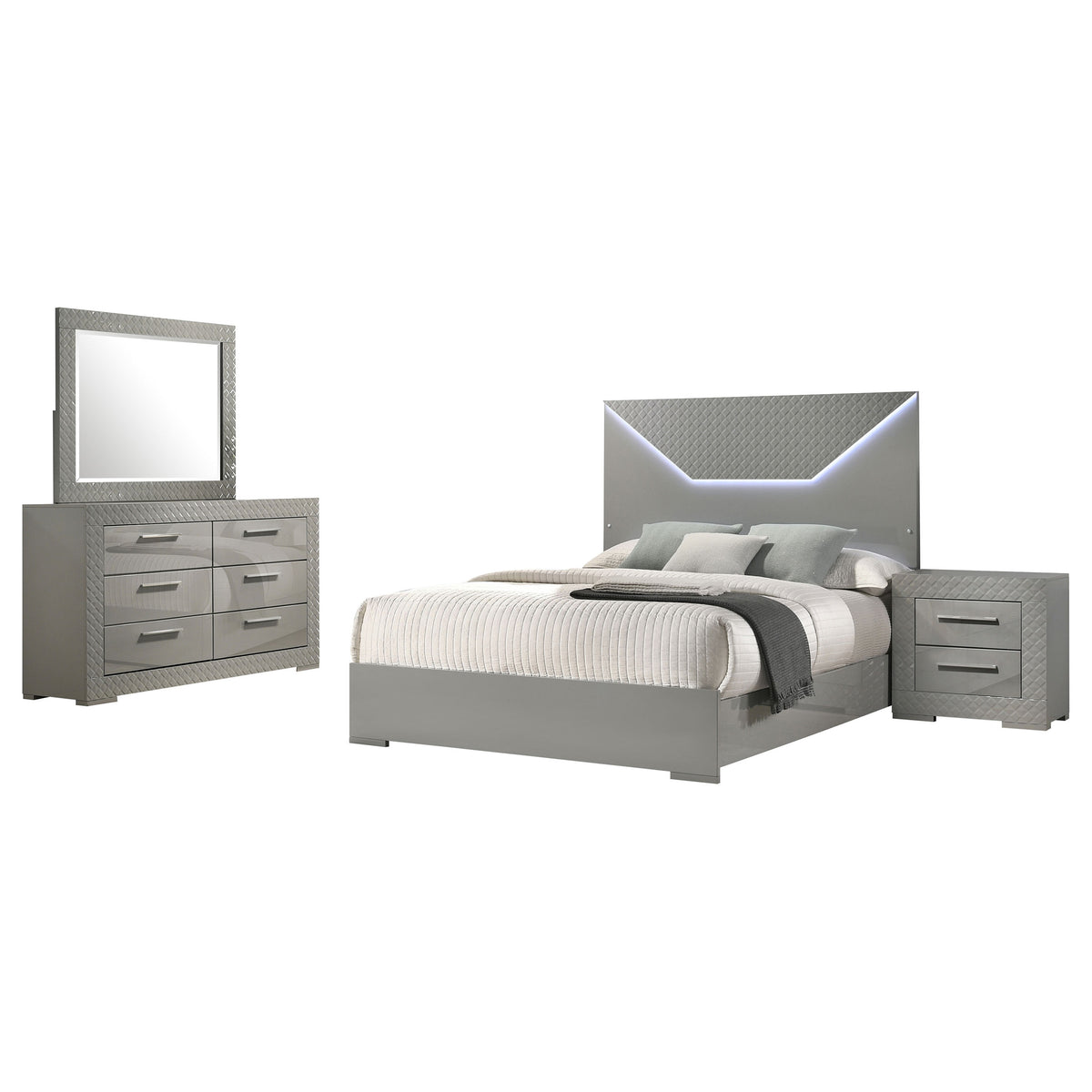 Ives 4-piece Eastern King Bedroom Set Grey High Gloss