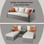 Salena - Patio Sofa With 2 Pillows & 2 Ottomans - Beige Fabric & Gray Wicker