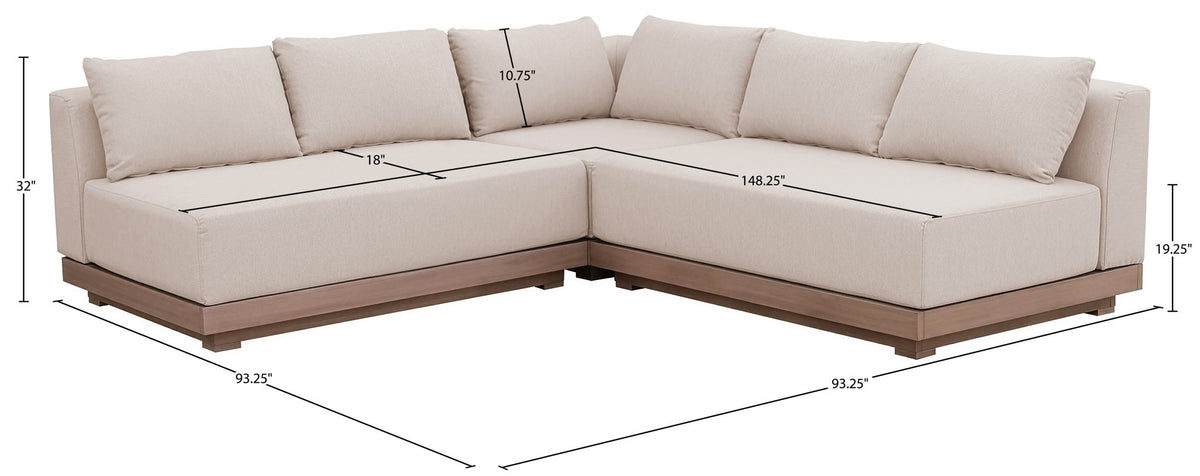 Solace - Olefin Performance Fabric 3 Piece Outdoor Patio Modular Sectional (2 Loveseats & Corner Chair)