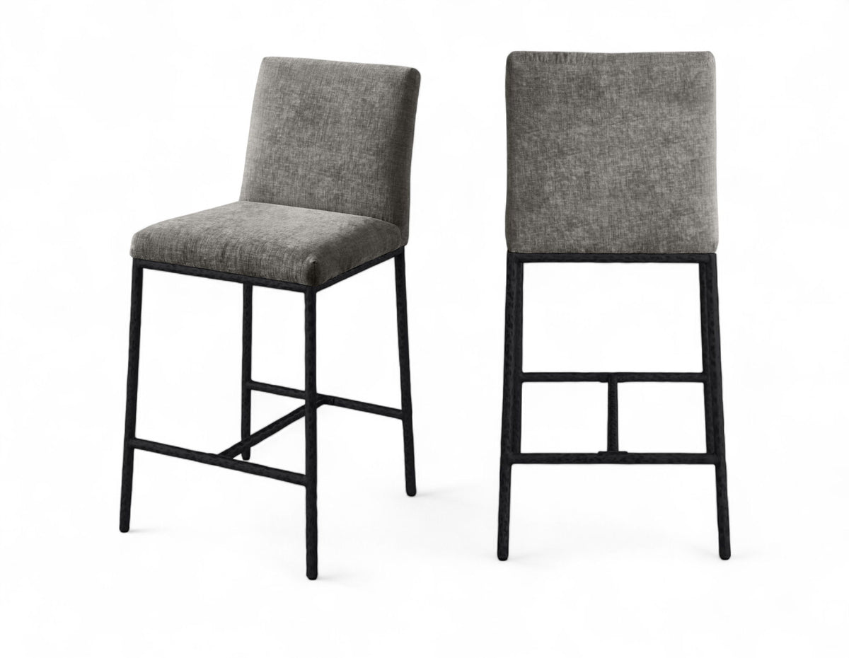 Reeves - Chenille Fabric Upholstered Counter Stool (Set of 2) - Black Base