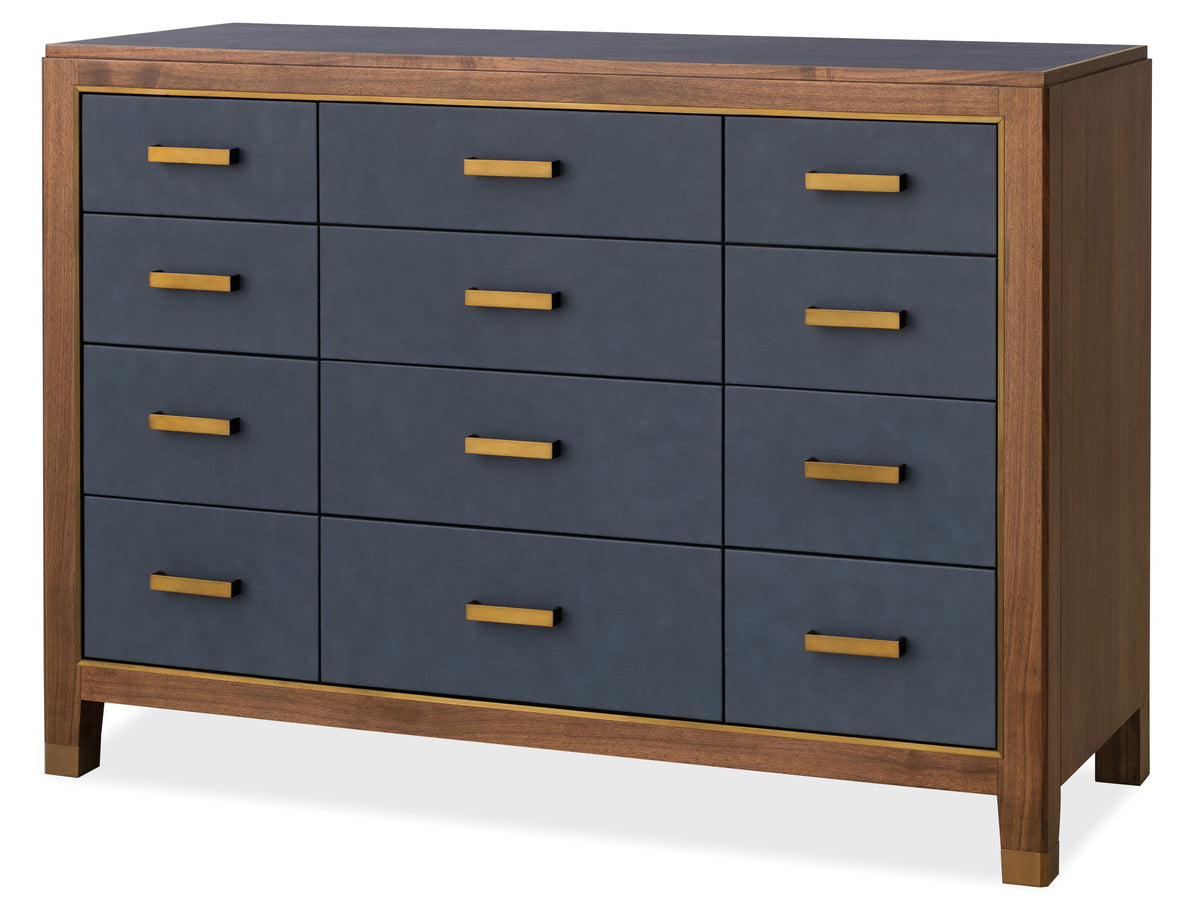 Melange - Geneva Accent Drawer Chest - Blue / Medium Walnut