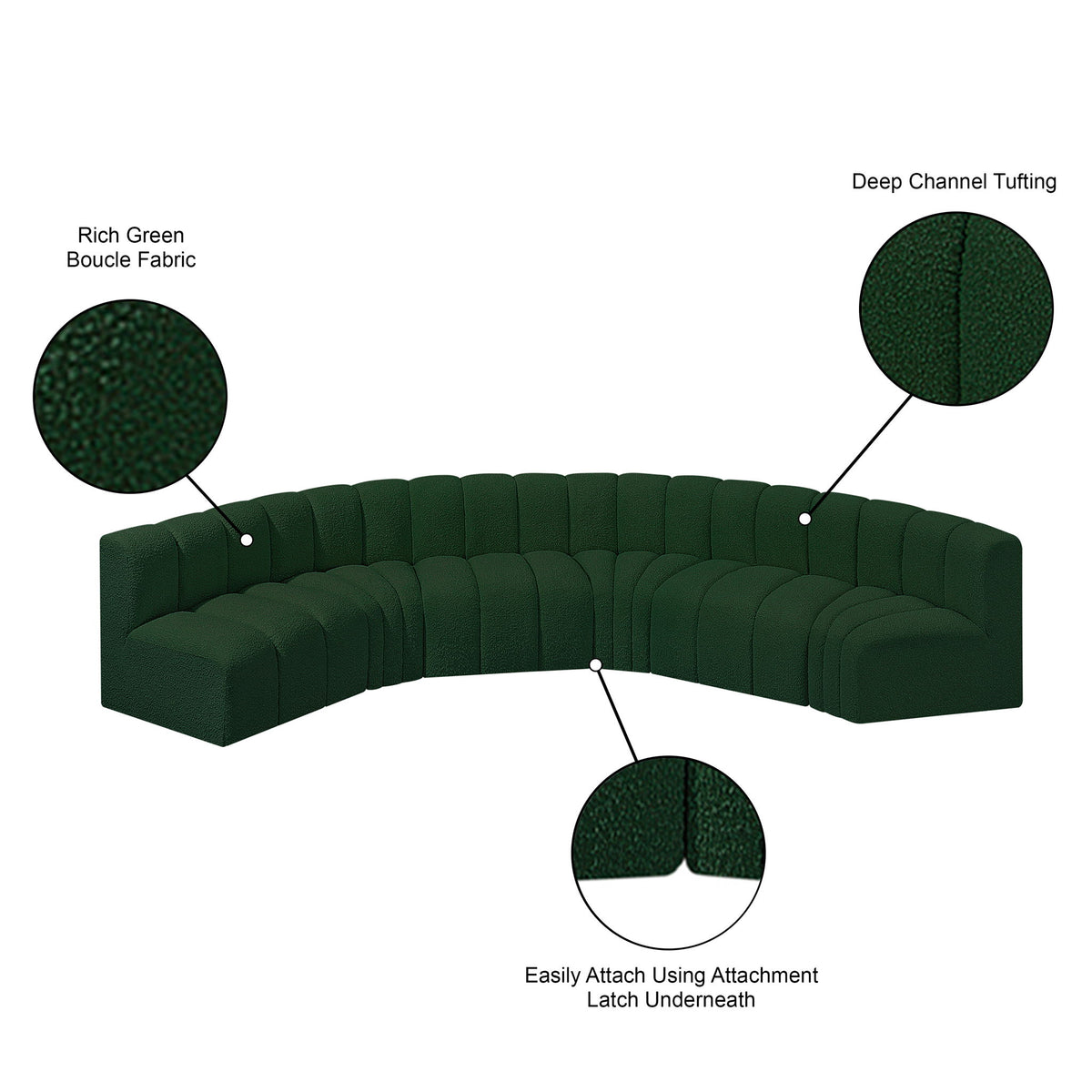 Arc - Boucle Fabric 6 Piece U-Shaped Modular Sofa