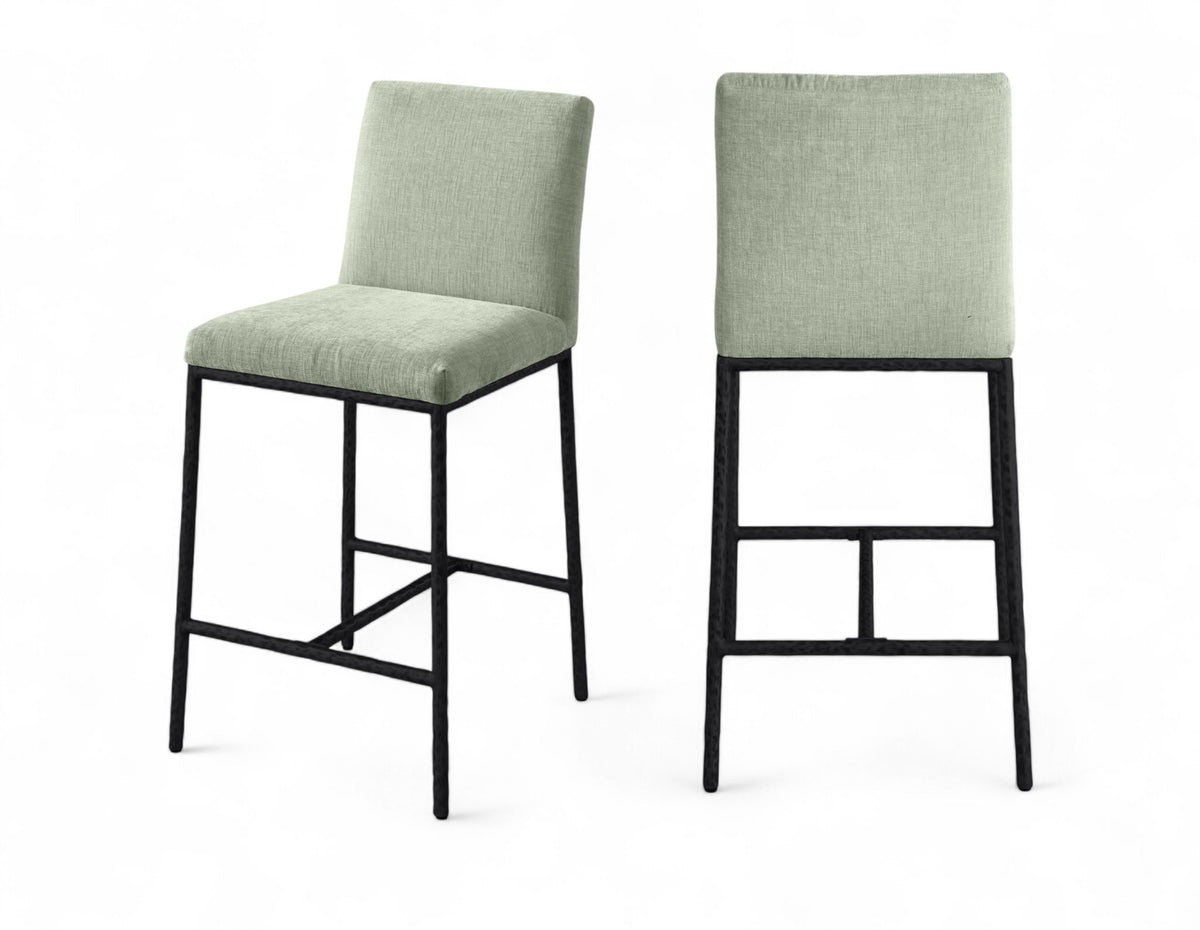 Reeves - Chenille Fabric Upholstered Counter Stool (Set of 2) - Black Base