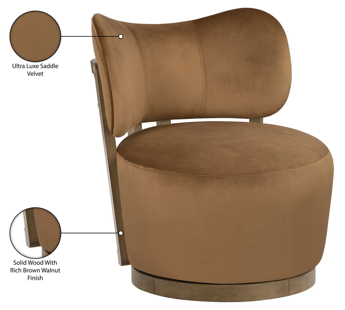 Elara - Velvet Upholstered Swivel Accent Chair - Stained Brown