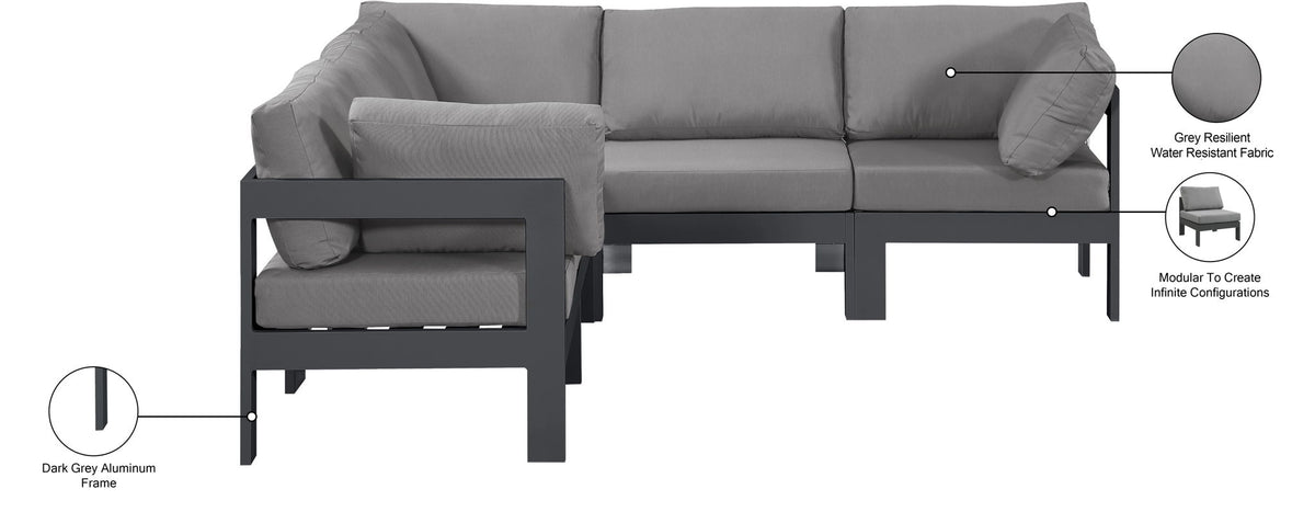 Nizuc - Outdoor Patio 5 Piece Modular Sectional With Gray Frame