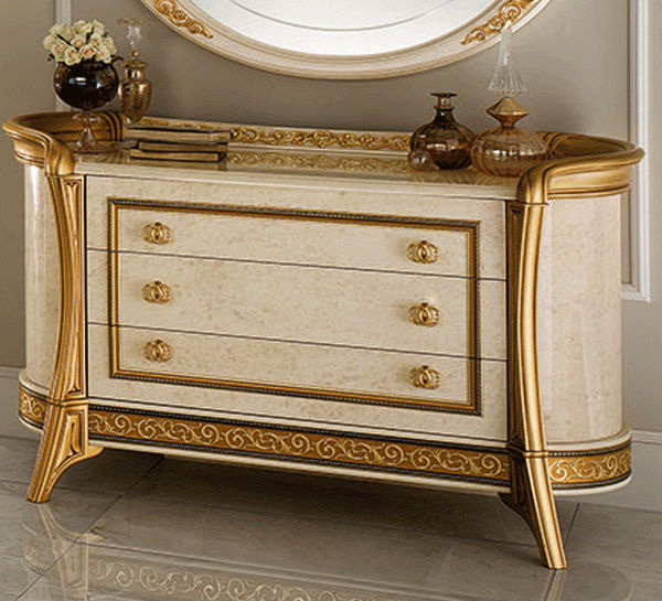 Melodia - 3 Drawers Dresser Arredo - Gold / Beige