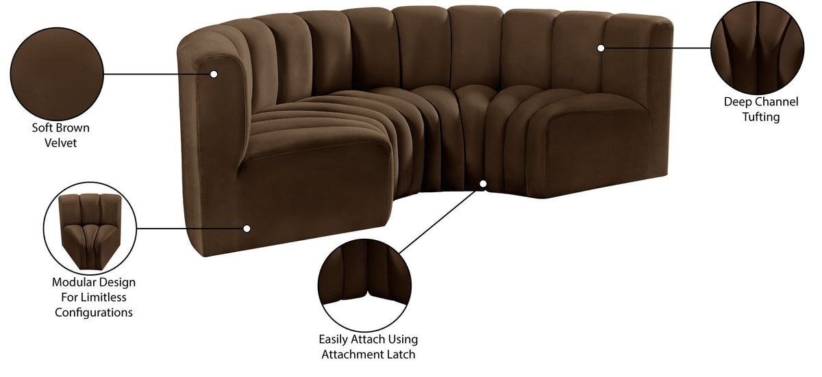 Arc - Velvet 4 Piece U-Shaped Modular Sofa