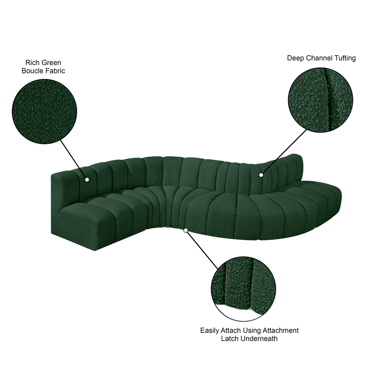 Arc - Boucle Fabric 6 Piece Curved Modular Sofa