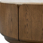 Tindall - Round Travertine Coffee Table - Brown / White / Woodtone