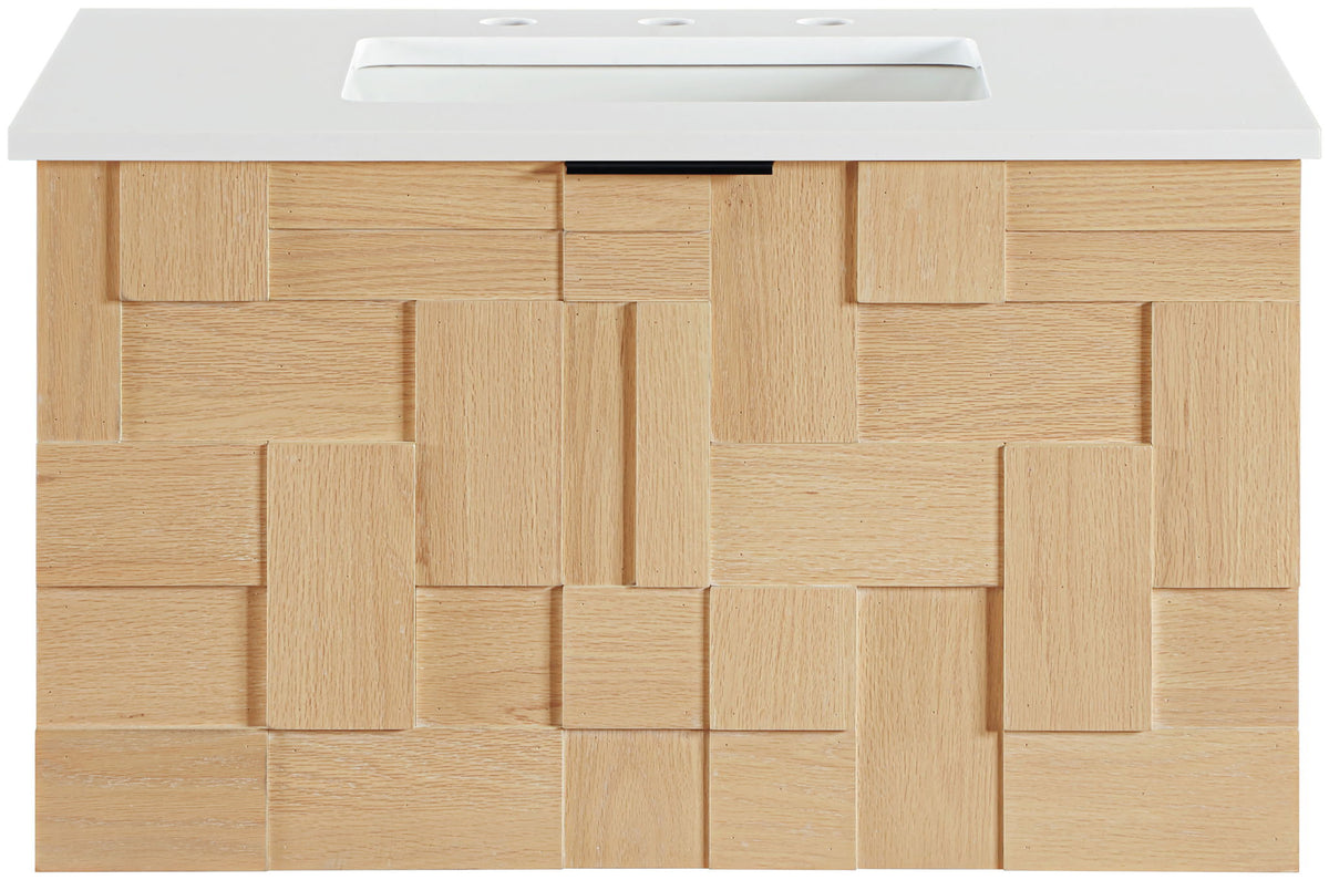 Leonardo - Engineered Stone And Solid Wood 24" Wall Mounted Bathroom Vanity