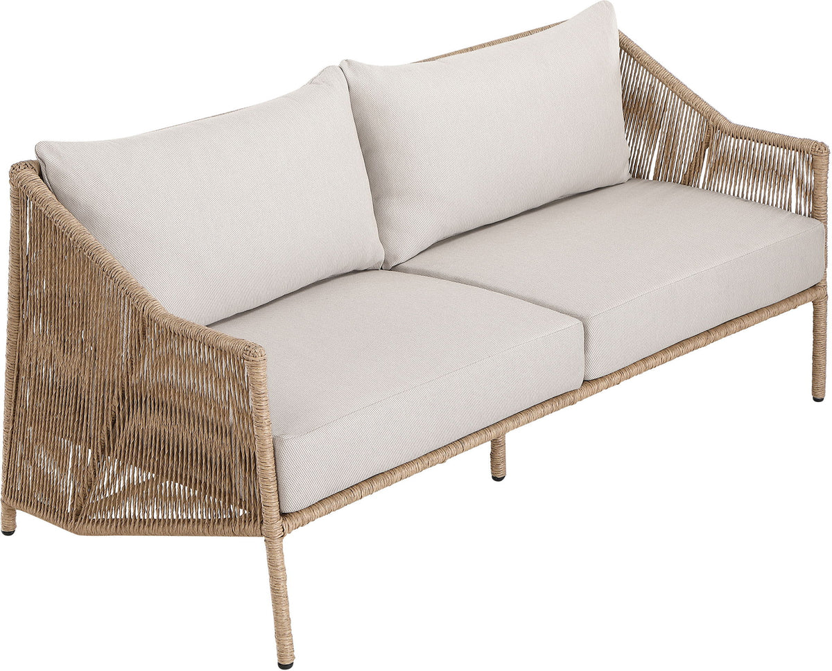 Coastline - Olefin Water Resistant Fabric And Wicker Outdoor Patio Loveseat - Beige