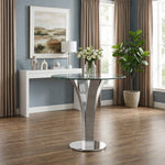 Celina - Modern Contemporary Round Tempered Glass 48" Pedestal Base Dining Table Seats Up To 4 - Shiny Nickel