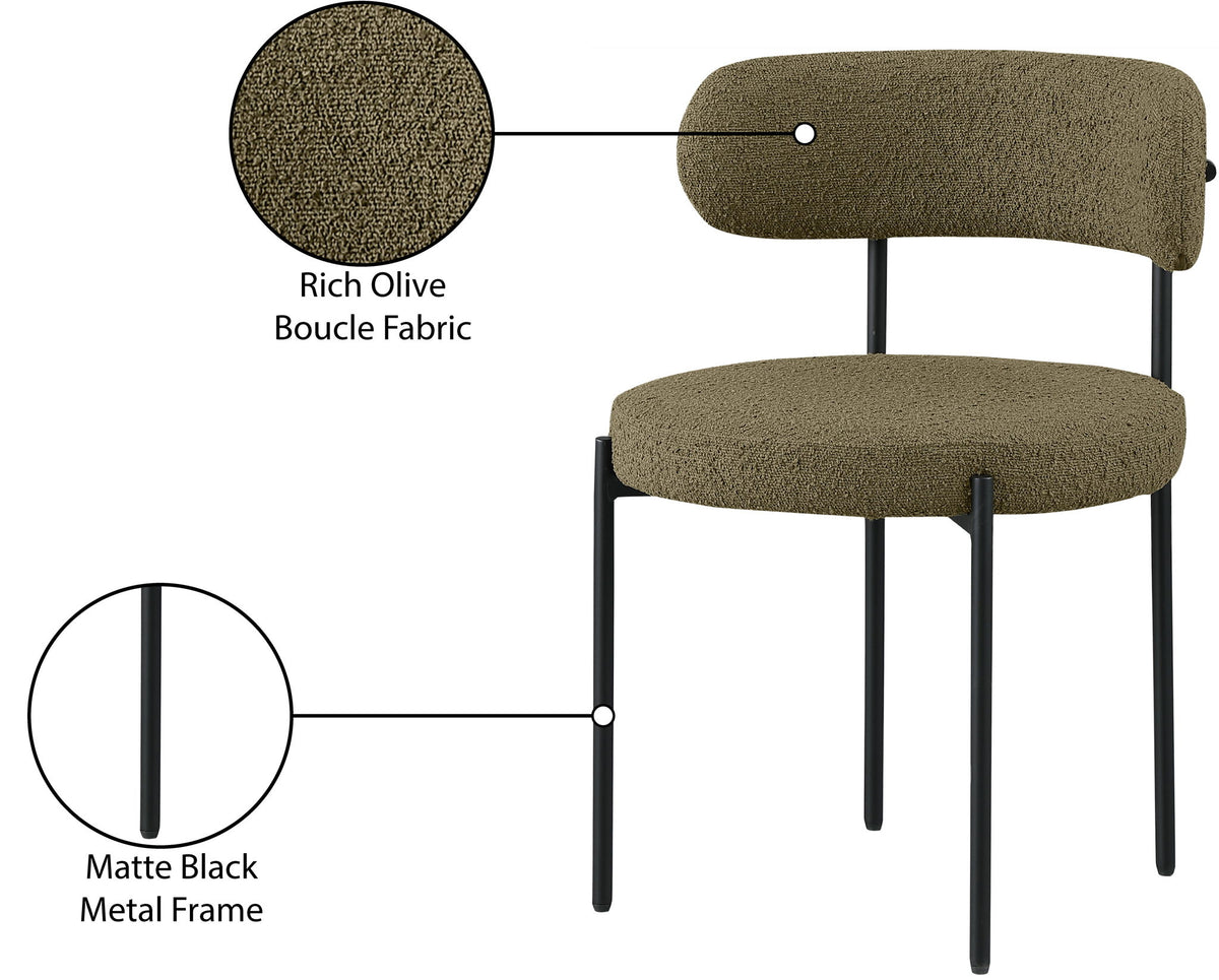 Beacon - Boucle Fabric Dining Chair With Black Legs (Set of 2) - Olive Green