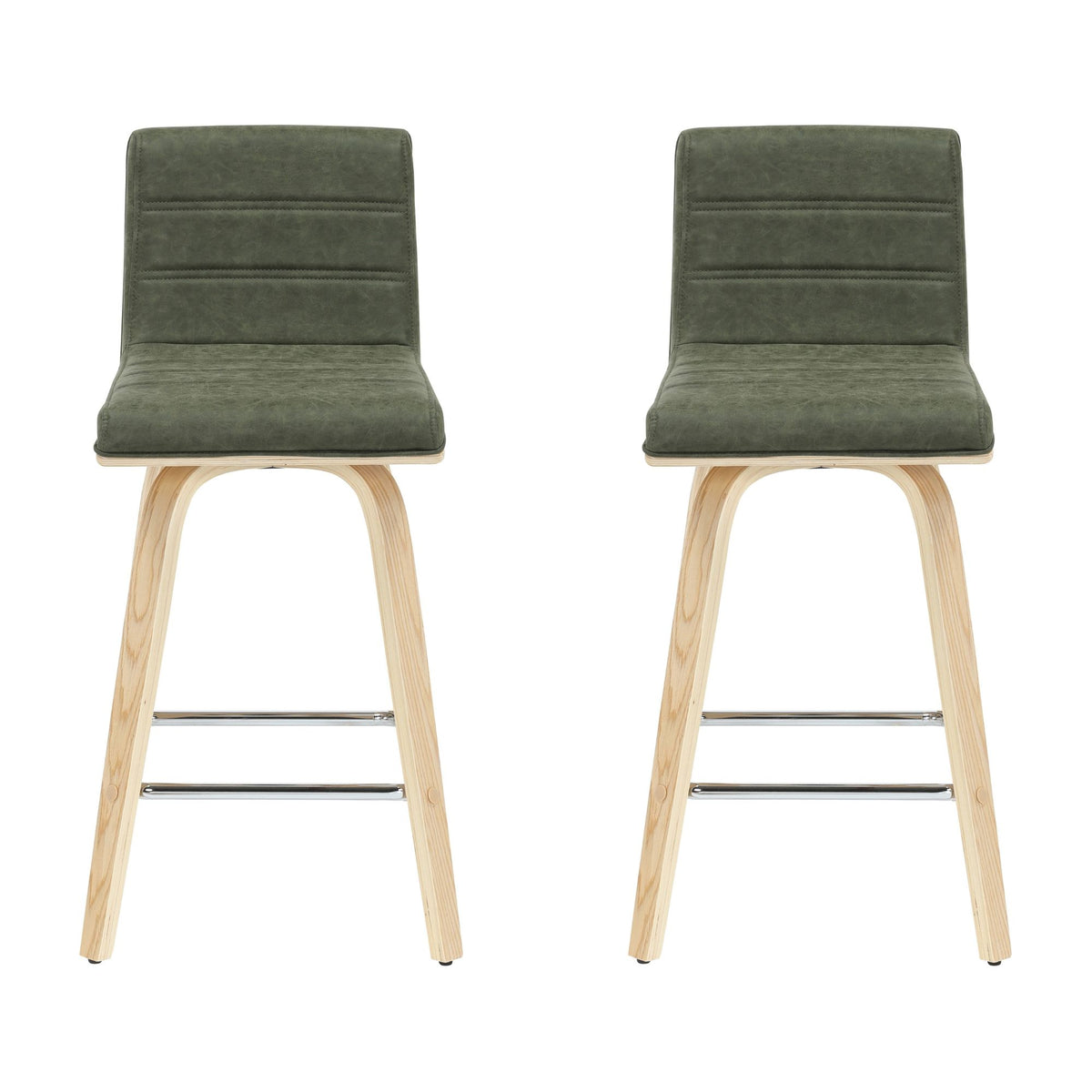 Vienna - 35.5" Swivel Counter Height Square Back Wood Bar Stool With Faux Leather Seat