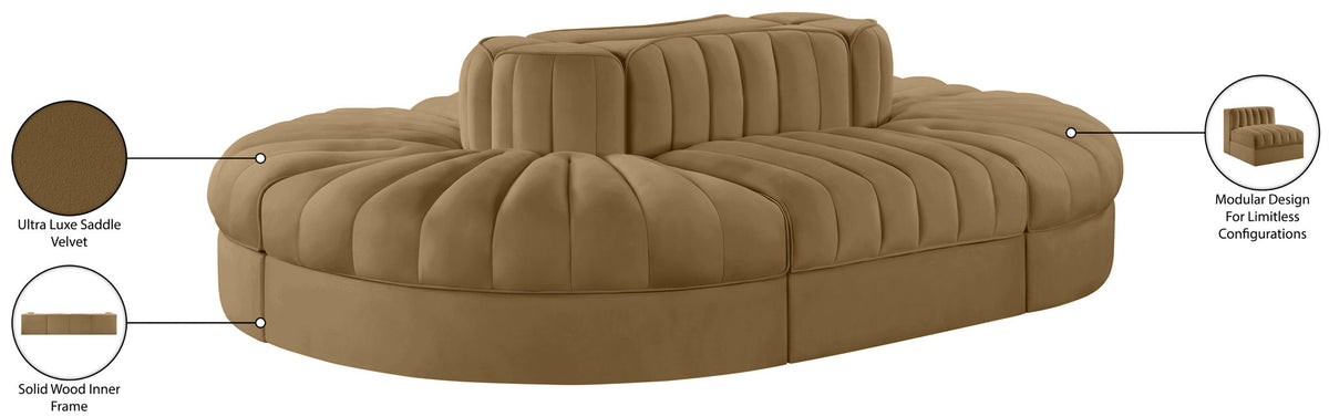 Rummi - Oval Velvet Performance Fabric Upholstered 6 Piece Modular Sectional