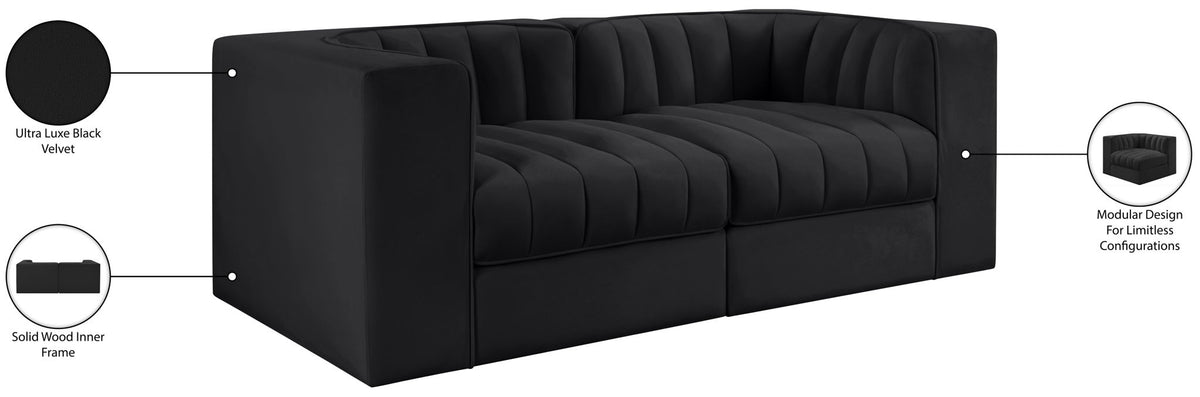 Rummi - Velvet Performance Fabric Upholstered 2 Piece Modular Loveseat