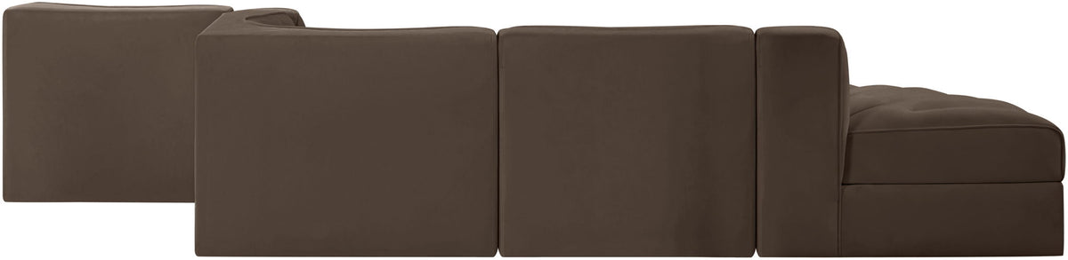 Rummi - Rounded Velvet Performance Fabric Upholstered 5 Piece Modular Sectional
