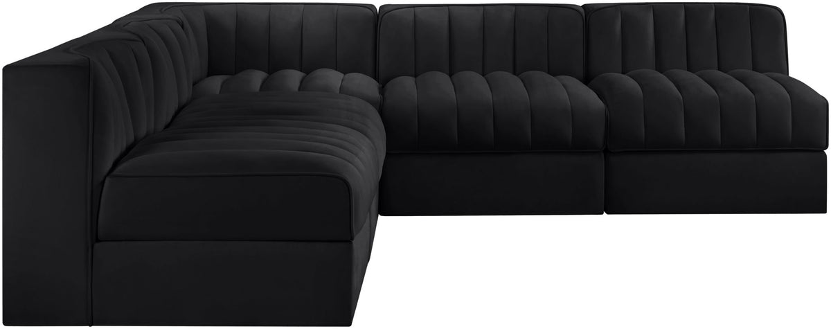 Rummi - Armless Velvet Performance Fabric Upholstered 5 Piece Modular Sectional