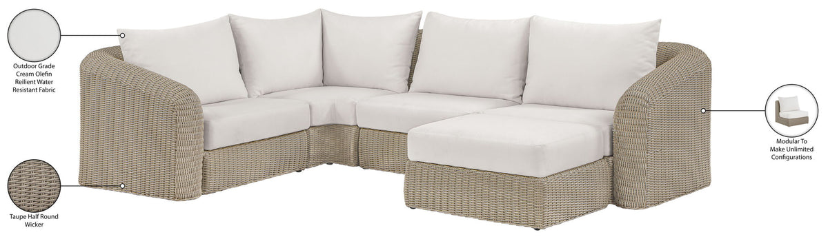 Seacrest - 123.25" Olefin Water Resistant And Wicker 5 Piece Outdoor Patio Modular Sectional