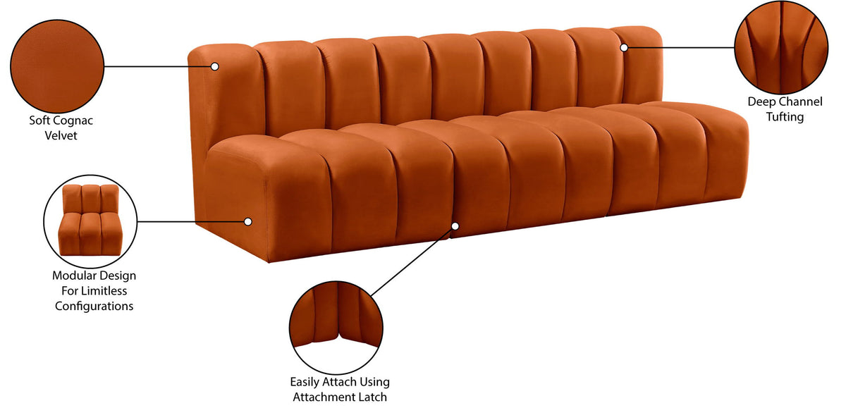 Arc - Velvet 3 Piece Modular Straight Sofa