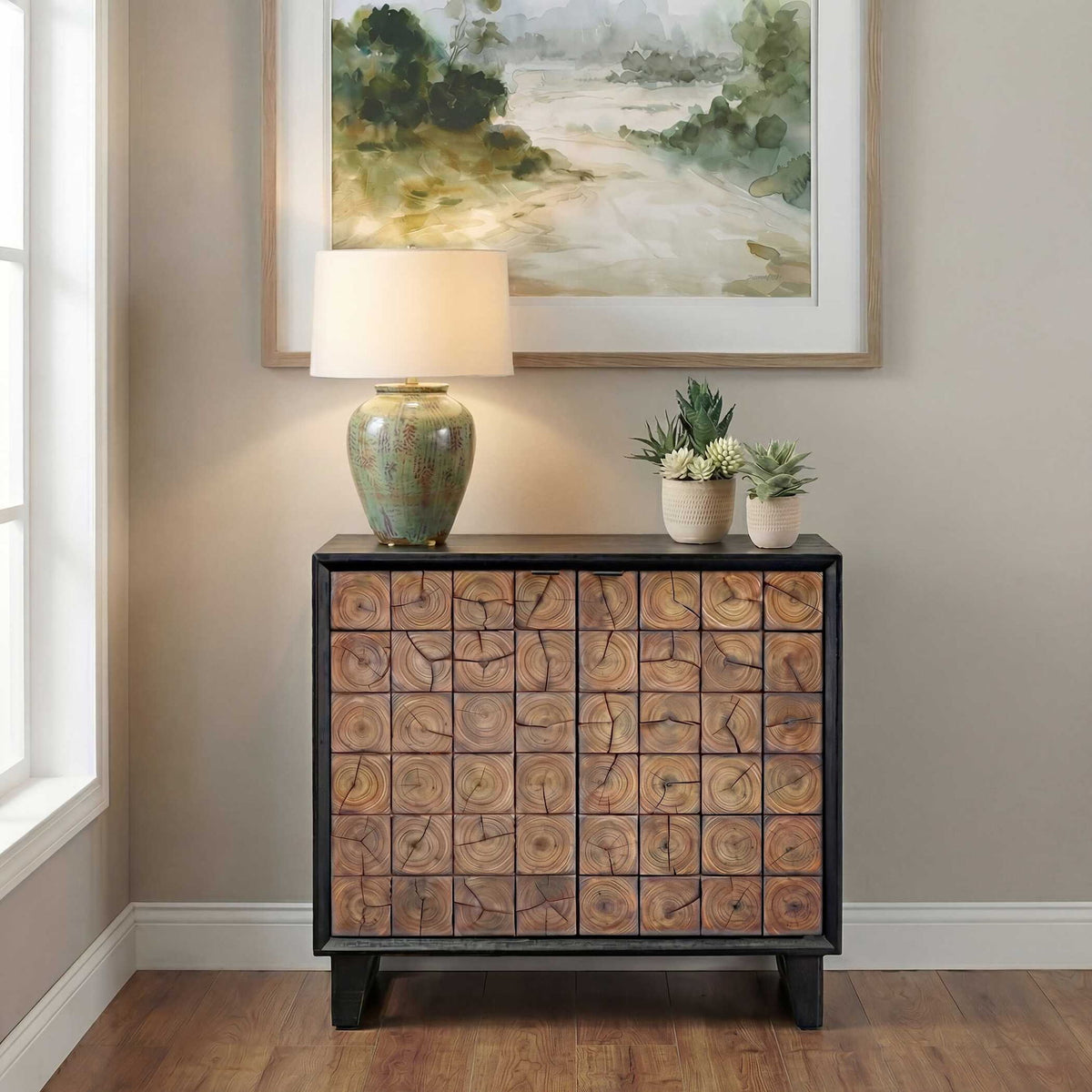 Muestra - Wood Grain 2 Door Cabinet - Black / Woodtone