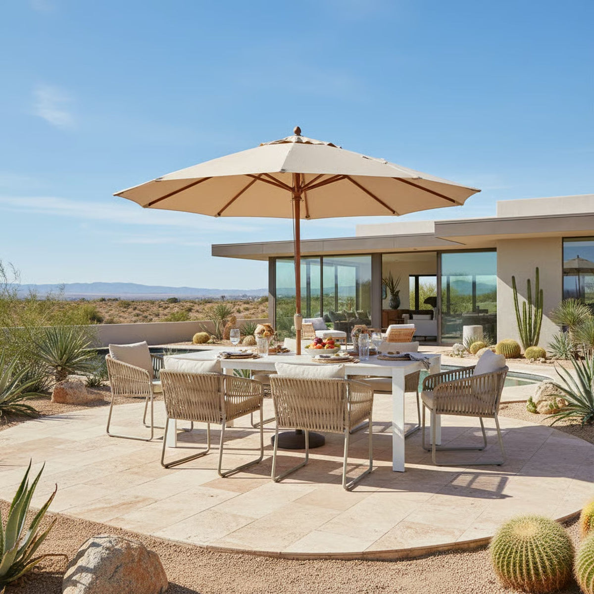 Breeze - Powder Coated Metal Rectangle Outdoor Dining Table With Sintered Stone Table Top - Cream