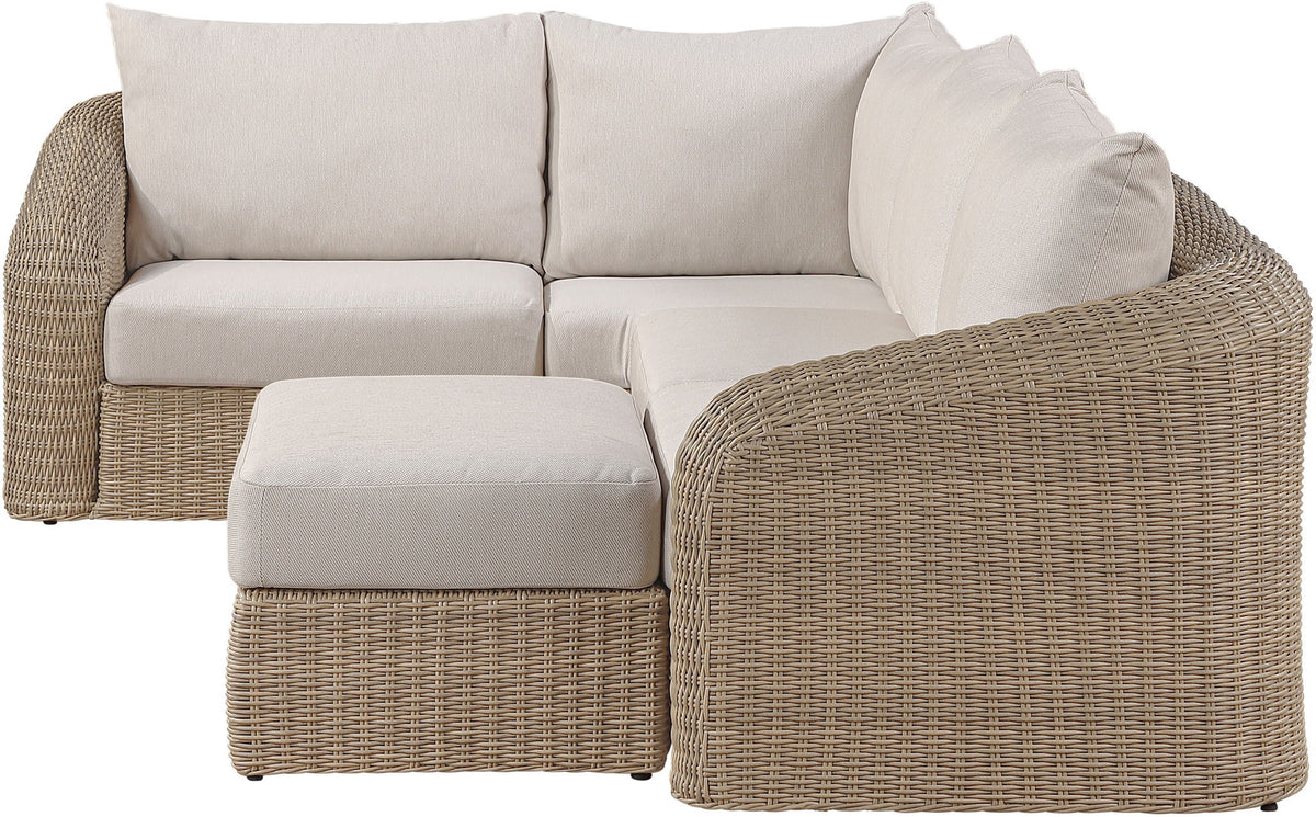 Seacrest - 123.25" Olefin Water Resistant And Wicker 5 Piece Outdoor Patio Modular Sectional