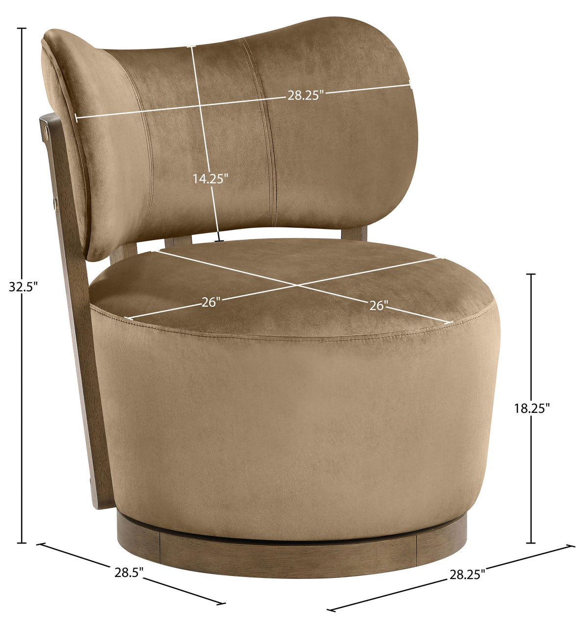 Elara - Velvet Upholstered Swivel Accent Chair - Stained Brown