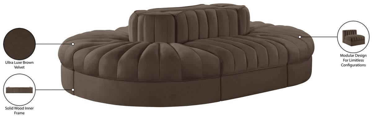 Rummi - Oval Velvet Performance Fabric Upholstered 6 Piece Modular Sectional