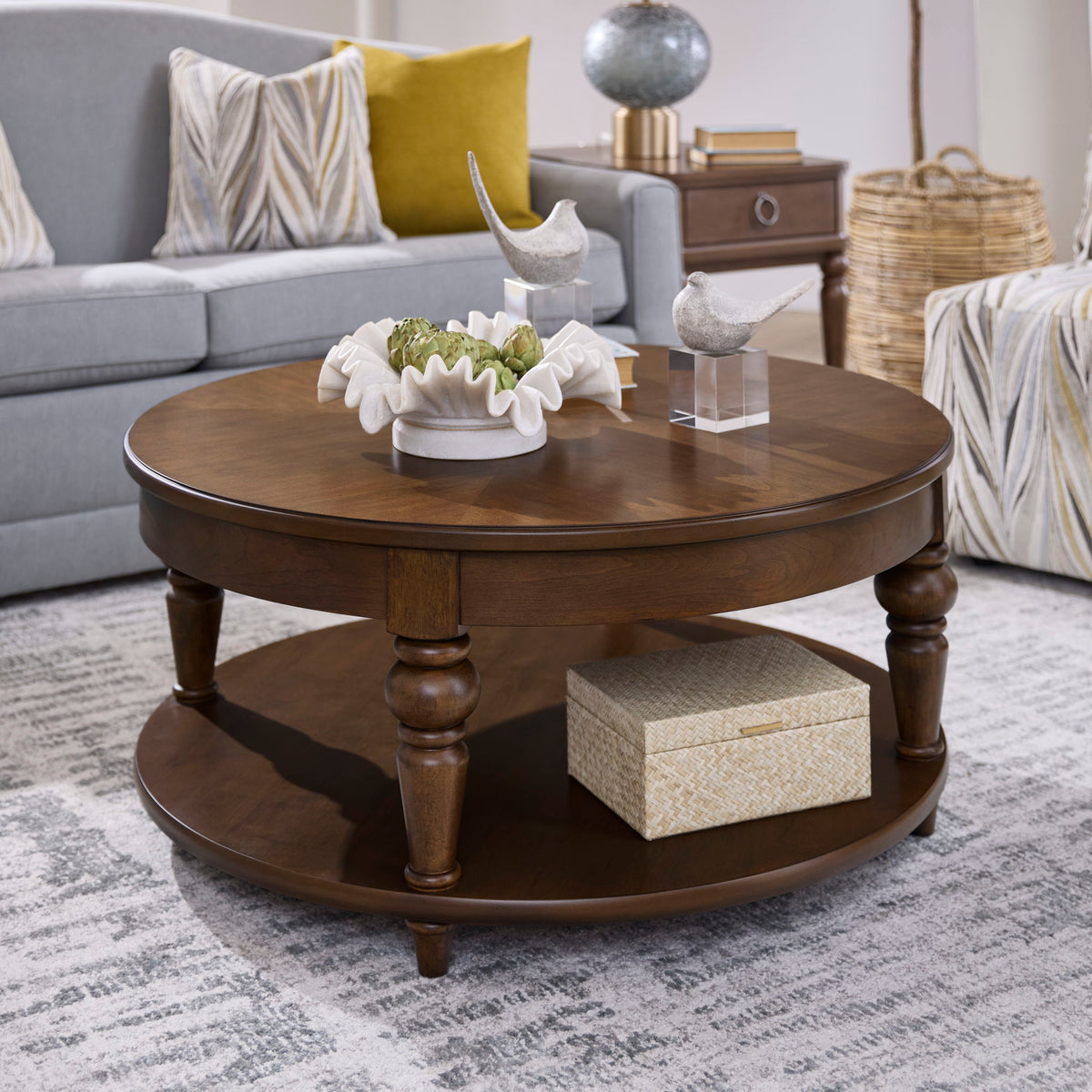 Bellevue - Round Coffee Table With Casters - Whiskey Brown