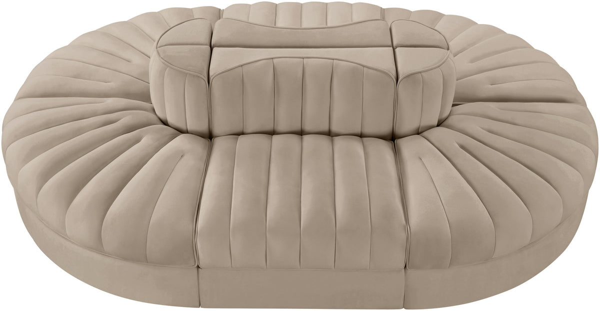 Rummi - Oval Velvet Performance Fabric Upholstered 6 Piece Modular Sectional