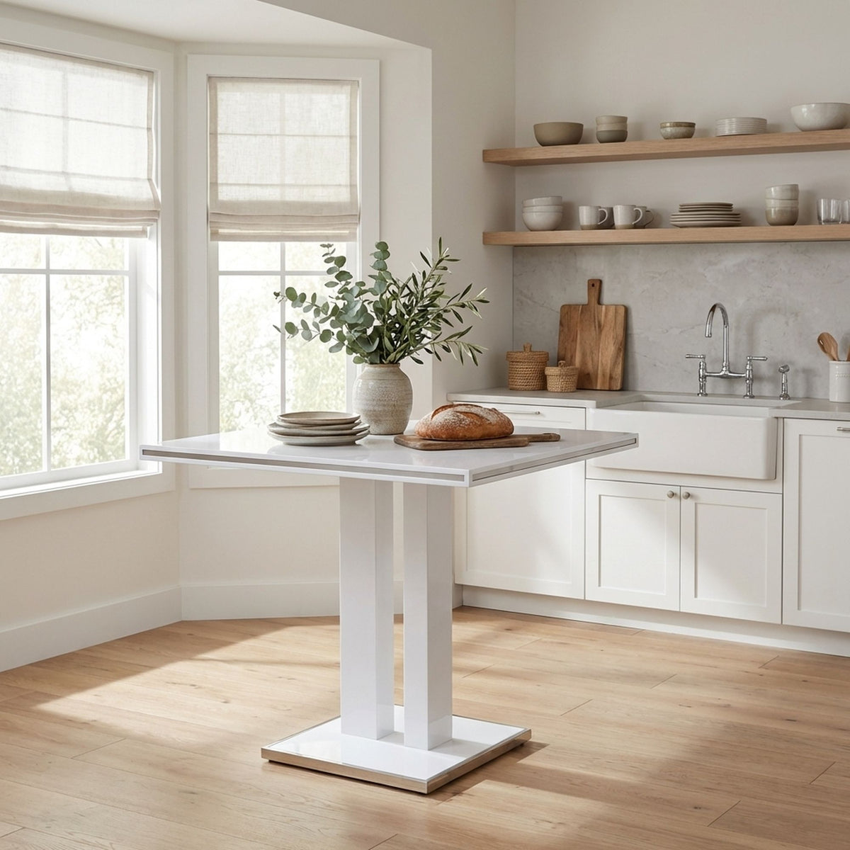 Amanda - Modern Contemporary Square Wood 42" Pedestal Base Dining Table Seats Up To 4 - White