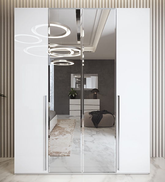 Dama Bianca - 4-Door Wardrobe With 2 Mirror Doors - White