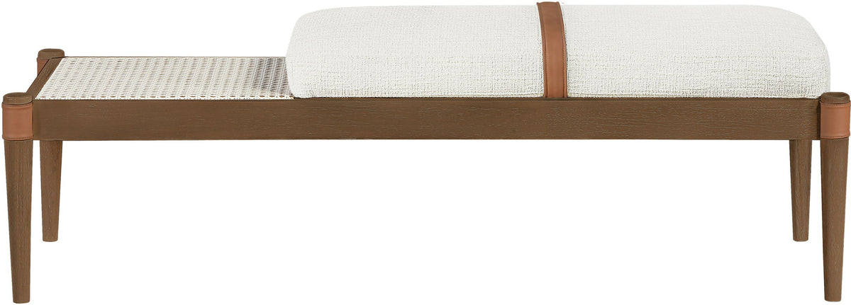 Nara - Linen Textured Fabric Upholstered Bench - Painted Brown Walnut
