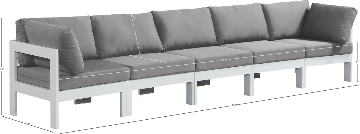 Nizuc - Outdoor Patio 5 Seat Modular Sofa With White Frame