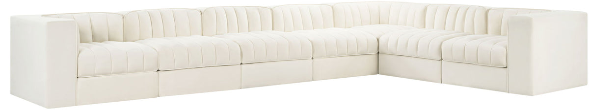 Rummi - Velvet Performance Fabric Upholstered 7 Piece Modular Sectional (With 3 Corner Chairs)