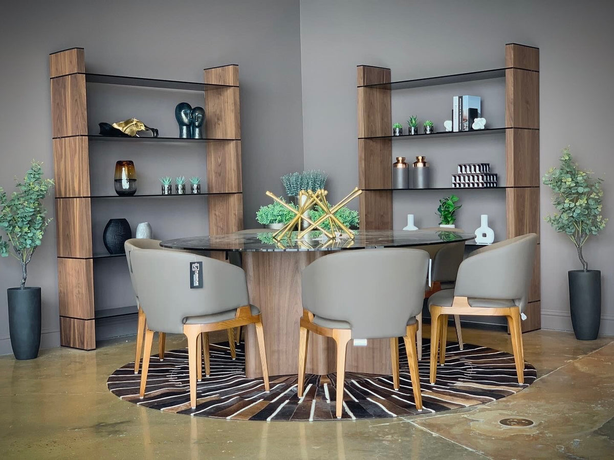 Kaye - Modern Walnut + Glass 71" Round Dining Table by VIG Furniture - View 7