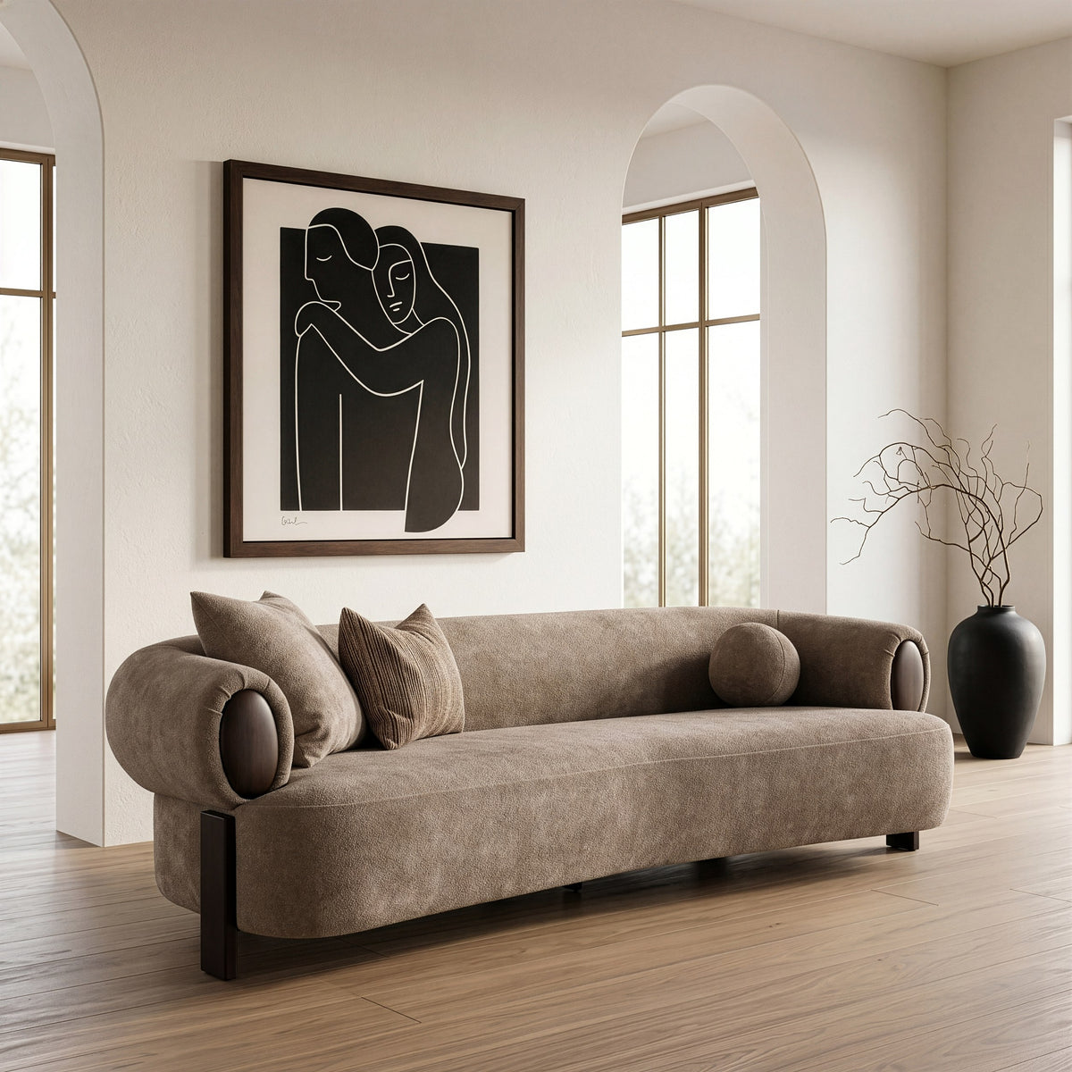 Arnaud - Modern Tan Fabric + Brown Oak Sofa by VIG Furniture - View 9