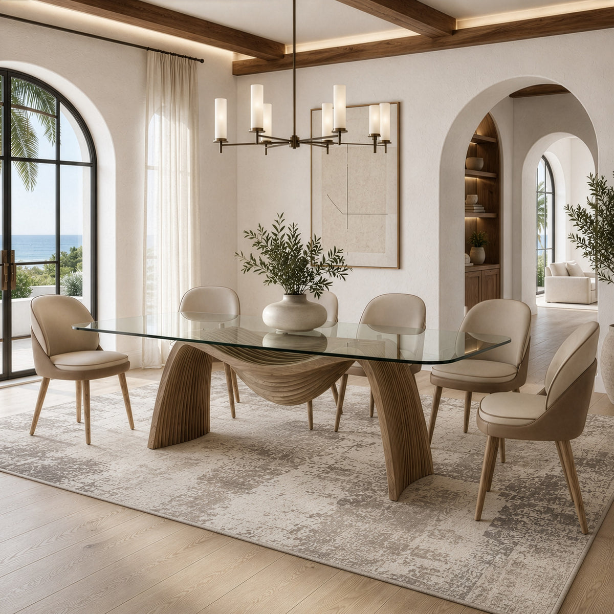 Pangea - Mid-Century Modern Glass + Buckwheat Ash Rectangular Dining Table by VIG Furniture - View 7
