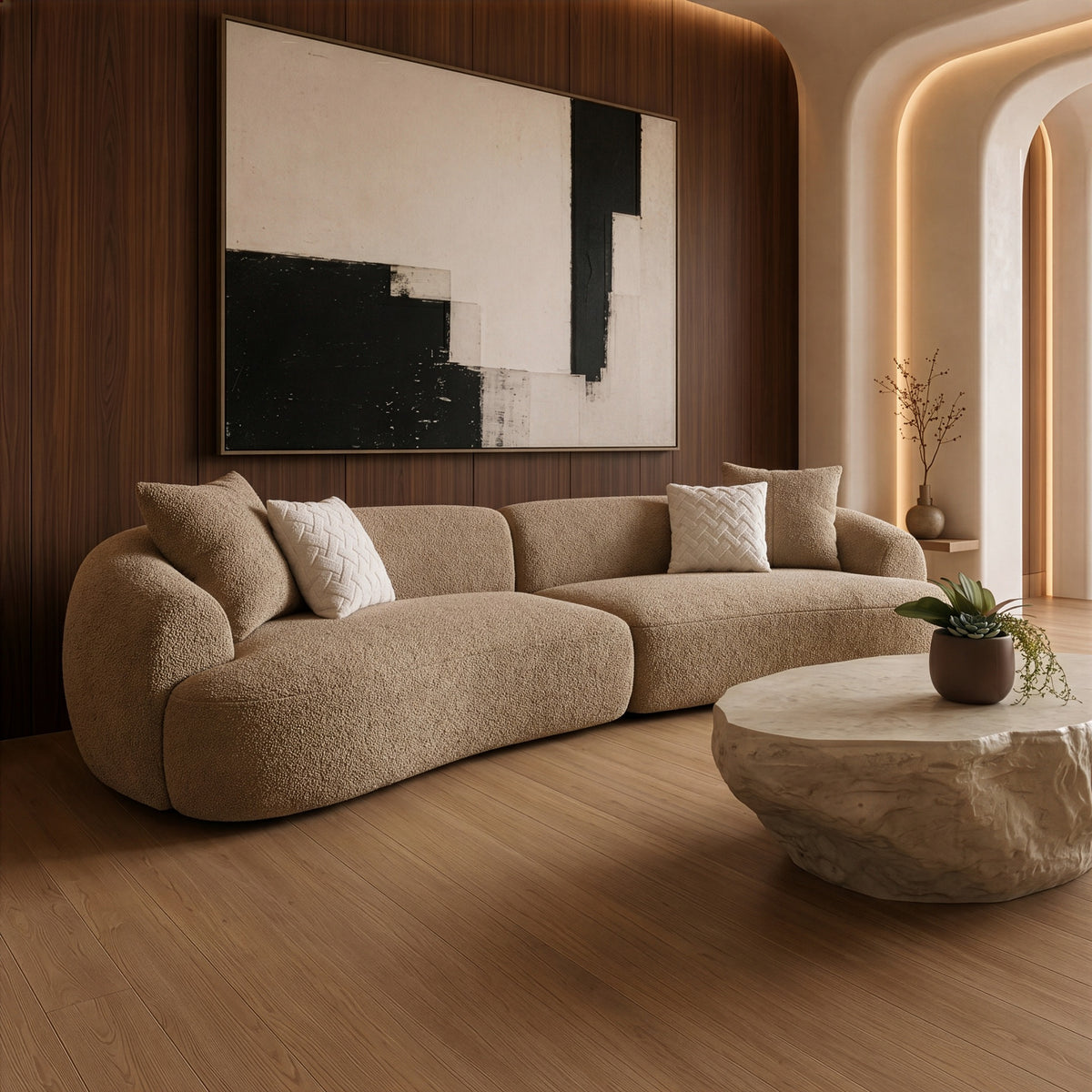 Trevor - Modern Tan Fabric Curved Mini Sectional Sofa by VIG Furniture - View 7
