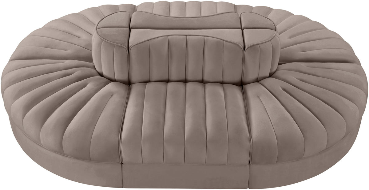 Rummi - Oval Velvet Performance Fabric Upholstered 6 Piece Modular Sectional