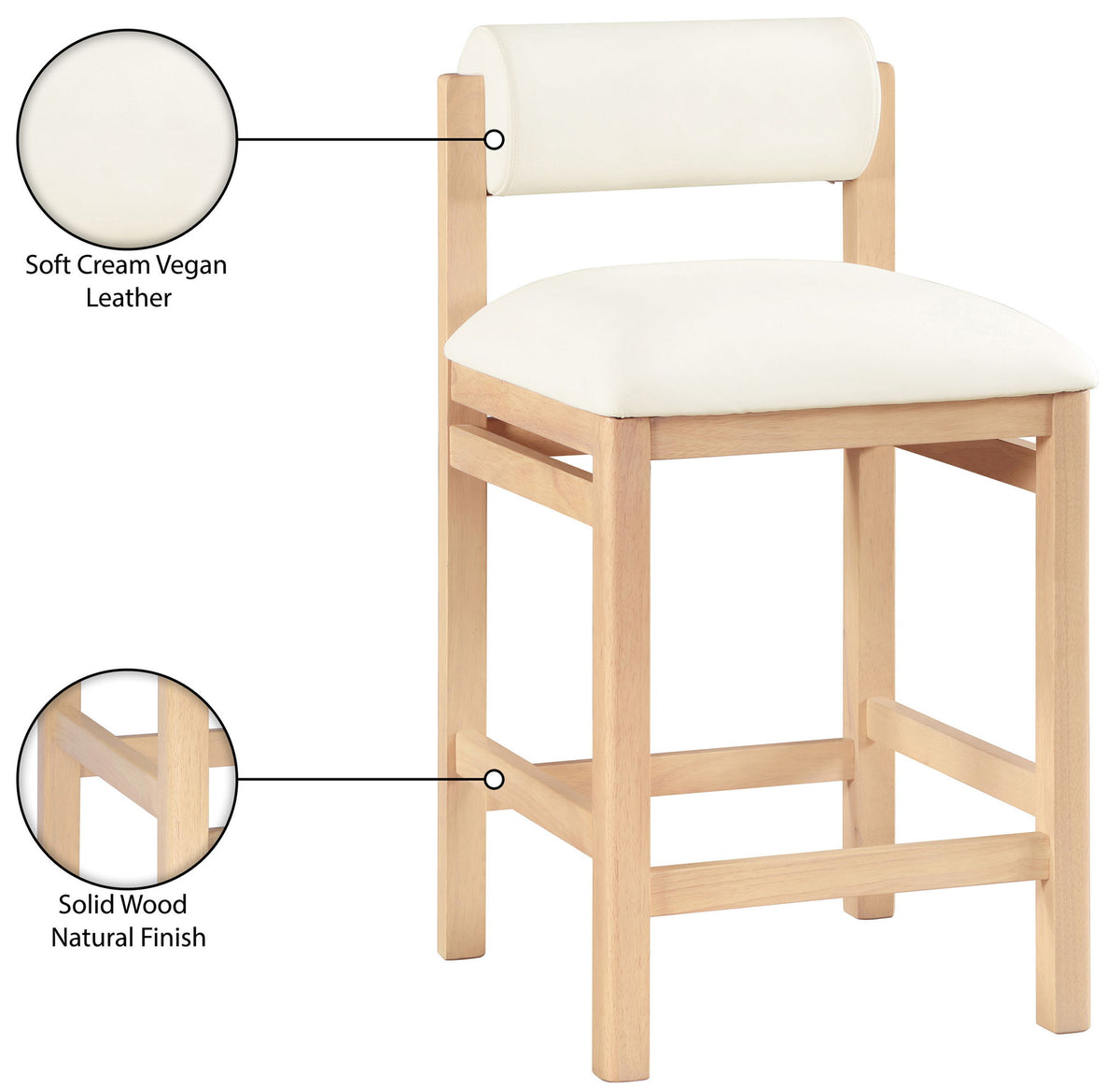 Roundhill - Faux Leather Counter Stool - Natural Frame